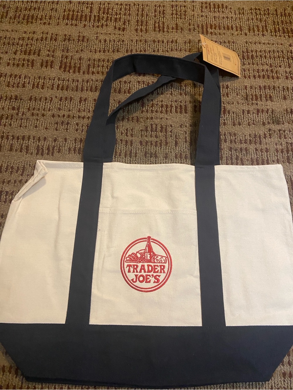 Trader Joe's Canvas Tote Bag in White and Navy